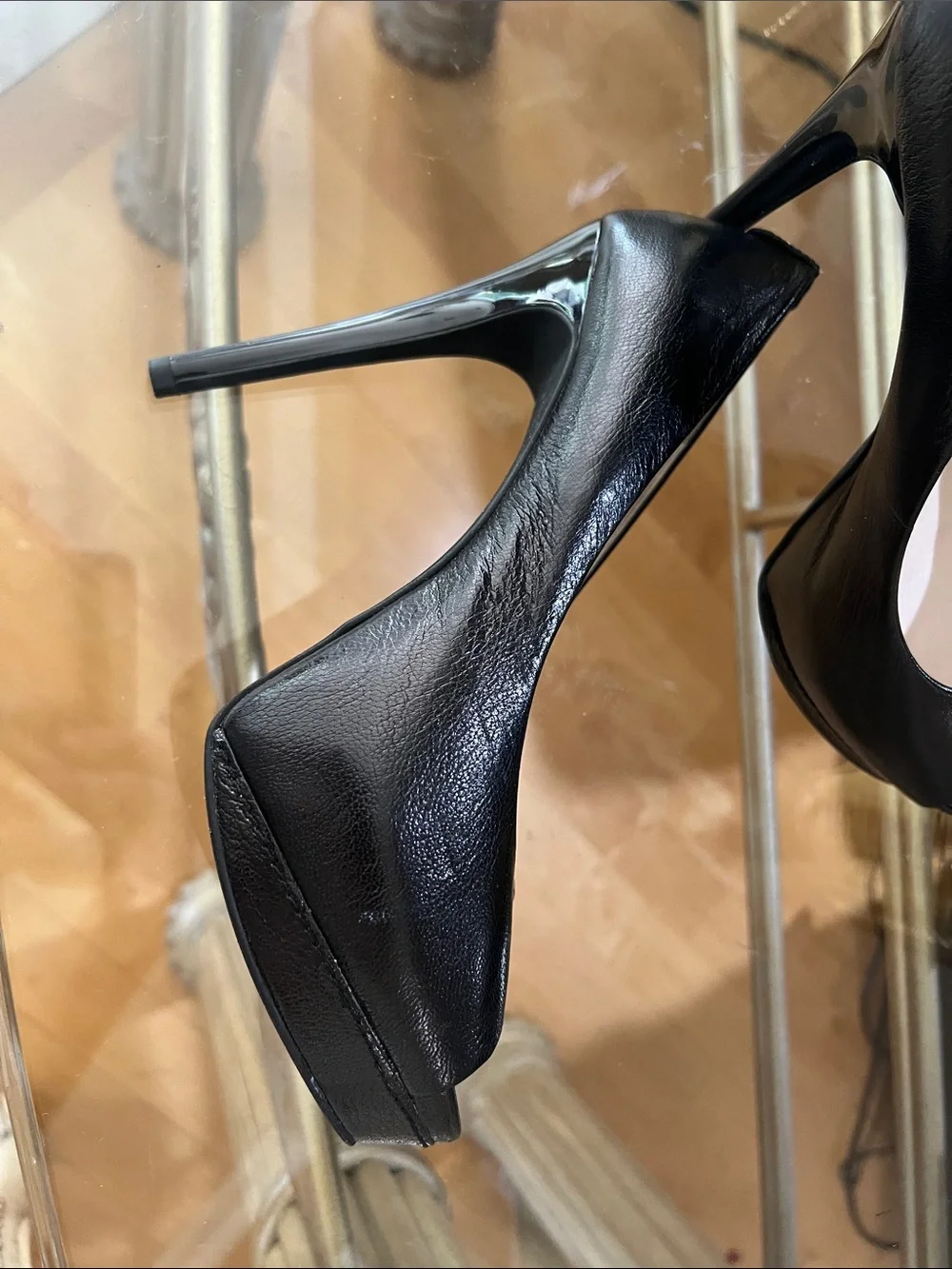 Michael Kors Black Leather Peep-Toe Stiletto Heels